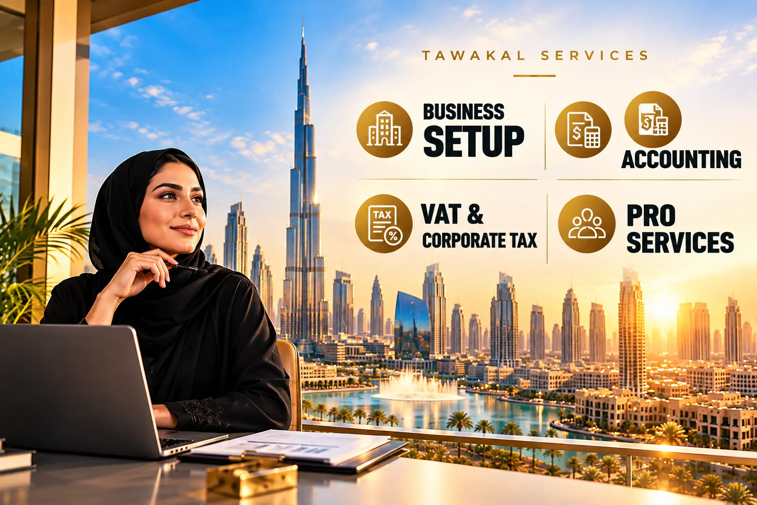 Tawakal Services business services in Dubai with the Burj Khalifa